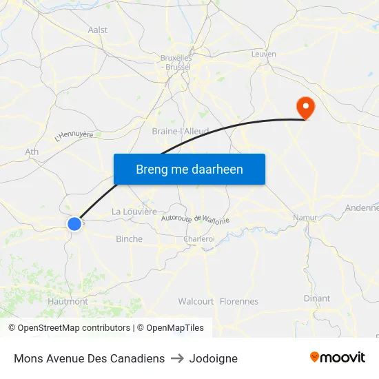 Mons Avenue Des Canadiens to Jodoigne map