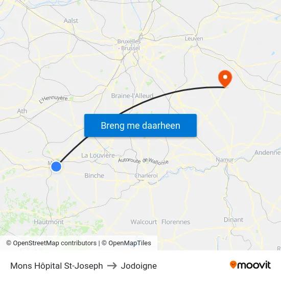 Mons Hôpital St-Joseph to Jodoigne map