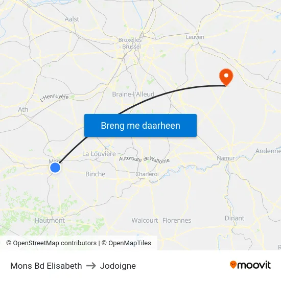 Mons Bd Elisabeth to Jodoigne map