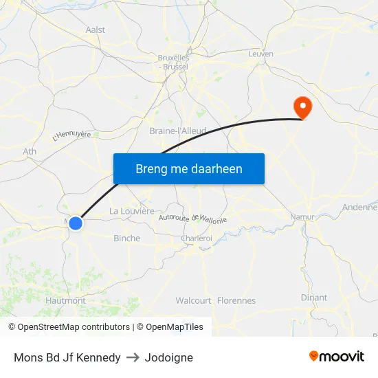 Mons Bd Jf Kennedy to Jodoigne map