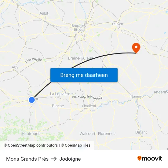 Mons Grands Prés to Jodoigne map