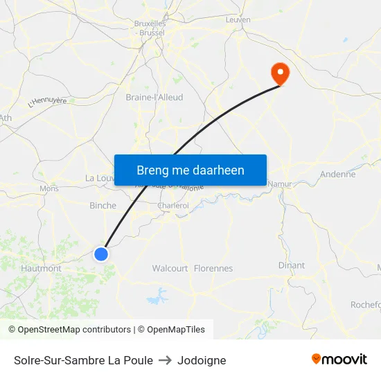 Solre-Sur-Sambre La Poule to Jodoigne map