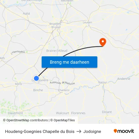 Houdeng-Goegnies Chapelle du Bois to Jodoigne map