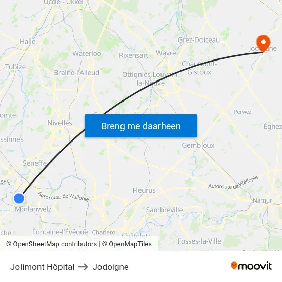 Jolimont Hôpital to Jodoigne map