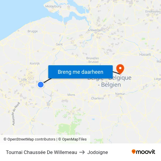 Tournai Chaussée De Willemeau to Jodoigne map