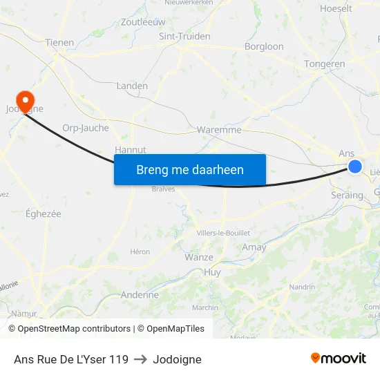 Ans Rue De L'Yser 119 to Jodoigne map