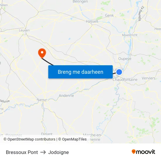 Bressoux Pont to Jodoigne map