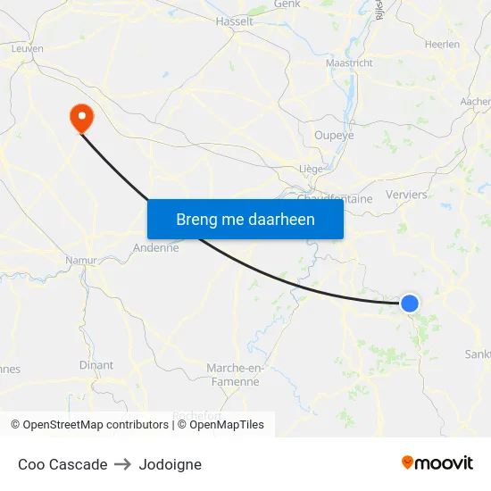 Coo Cascade to Jodoigne map