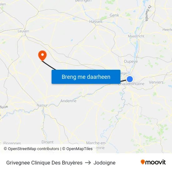 Grivegnee Clinique Des Bruyères to Jodoigne map
