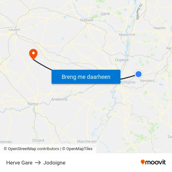 Herve Gare to Jodoigne map