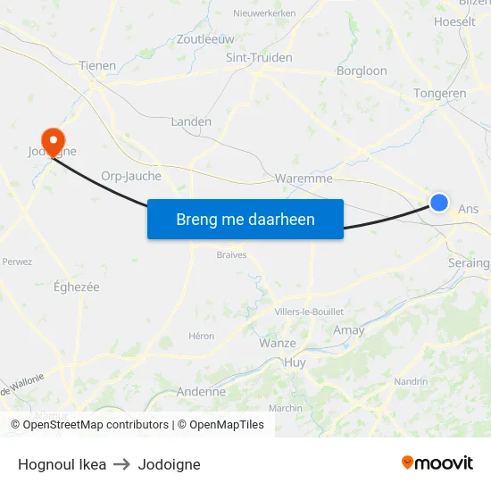 Hognoul Ikea to Jodoigne map