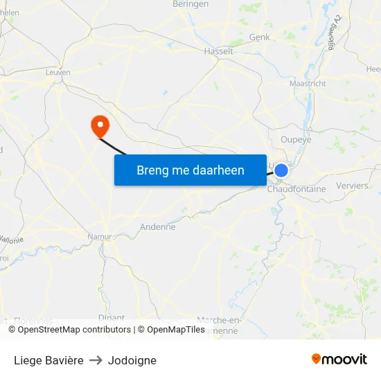 Liege Bavière to Jodoigne map