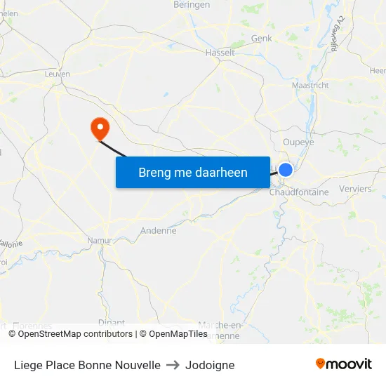 Liege Place Bonne Nouvelle to Jodoigne map