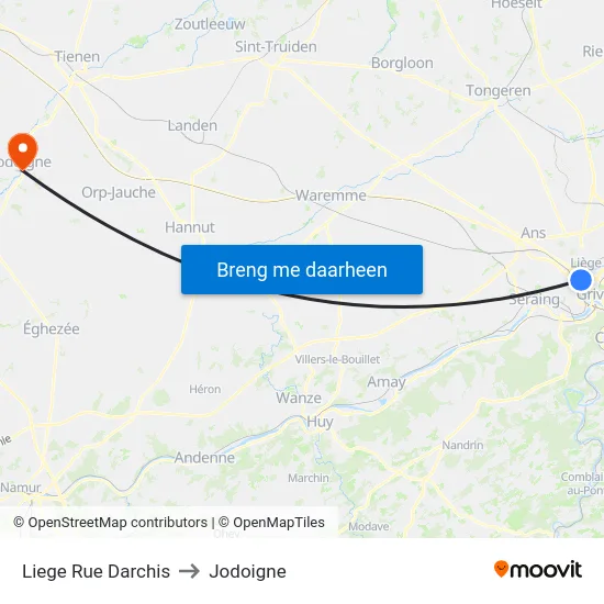 Liege Rue Darchis to Jodoigne map