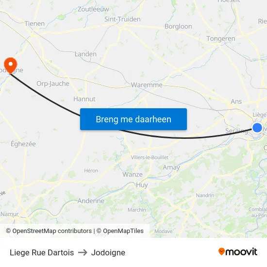Liege Rue Dartois to Jodoigne map