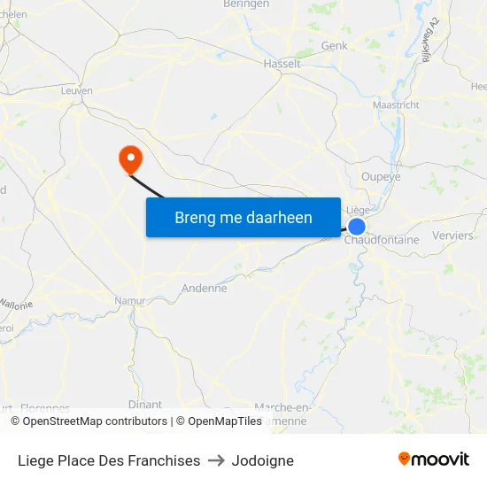 Liege Place Des Franchises to Jodoigne map