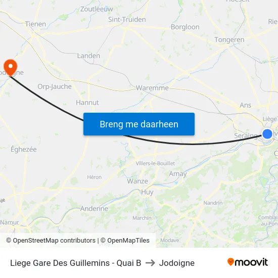 Liege Gare Des Guillemins - Quai B to Jodoigne map