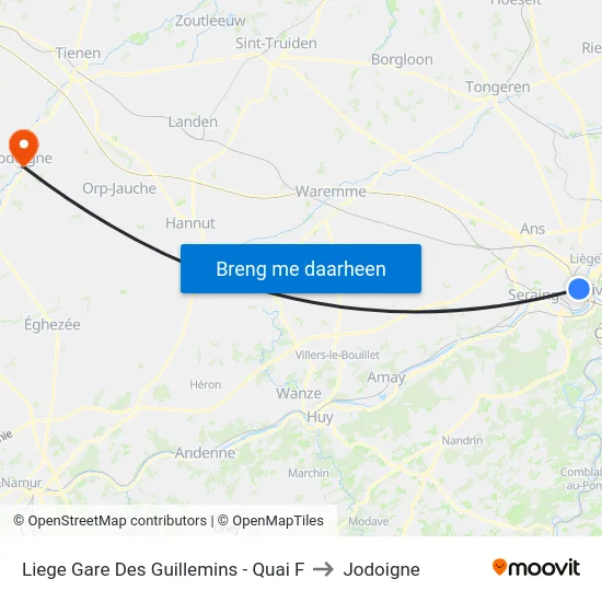 Liege Gare Des Guillemins - Quai F to Jodoigne map