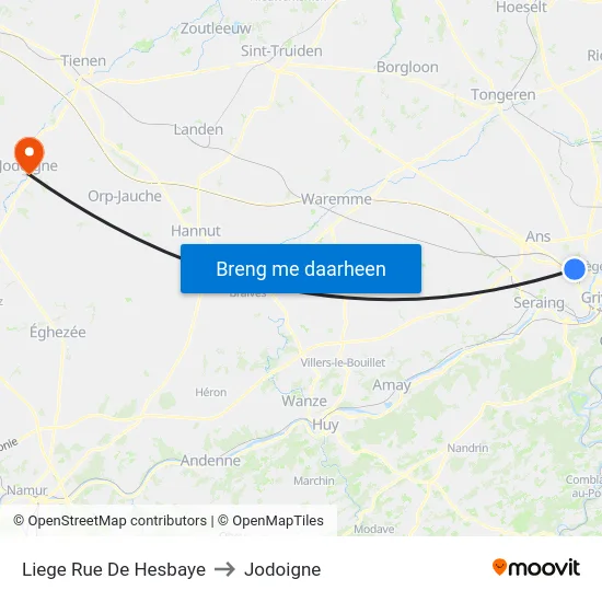 Liege Rue De Hesbaye to Jodoigne map