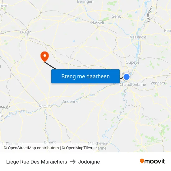 Liege Rue Des Maraîchers to Jodoigne map