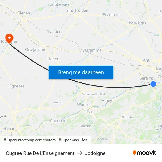 Ougree Rue De L'Enseignement to Jodoigne map