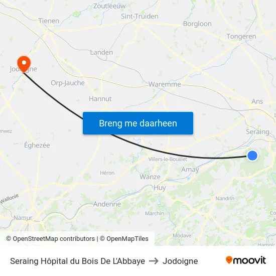 Seraing Hôpital du Bois De L'Abbaye to Jodoigne map
