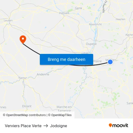 Verviers Place Verte to Jodoigne map