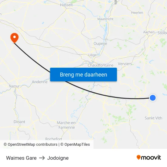 Waimes Gare to Jodoigne map