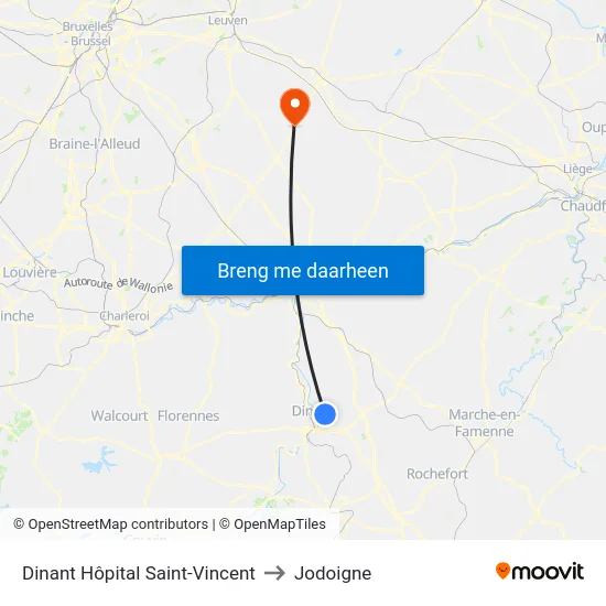 Dinant Hôpital Saint-Vincent to Jodoigne map