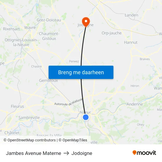 Jambes Avenue Materne to Jodoigne map