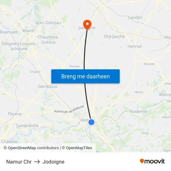 Namur Chr to Jodoigne map