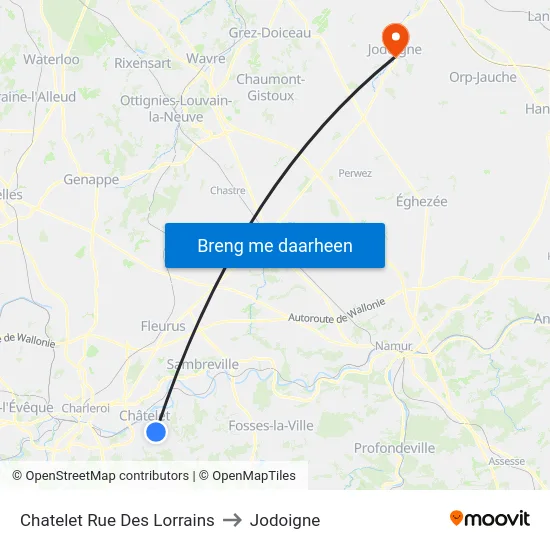 Chatelet Rue Des Lorrains to Jodoigne map