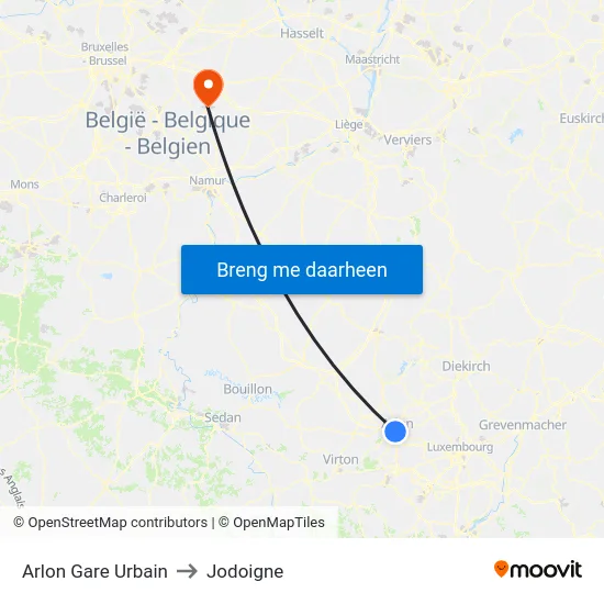 Arlon Gare Urbain to Jodoigne map