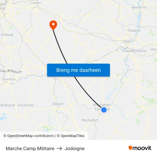 Marche Camp Militaire to Jodoigne map