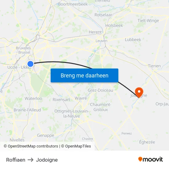 Roffiaen to Jodoigne map