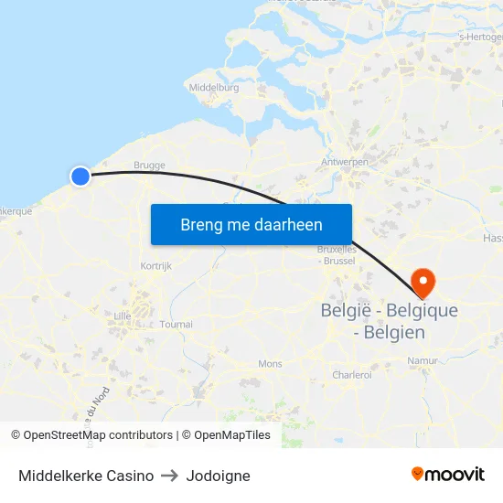 Middelkerke Casino to Jodoigne map