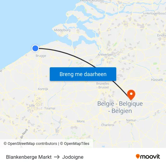 Blankenberge Markt to Jodoigne map