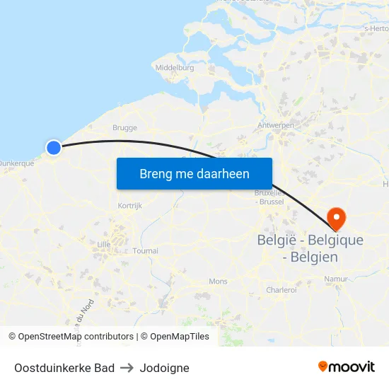 Oostduinkerke Bad to Jodoigne map