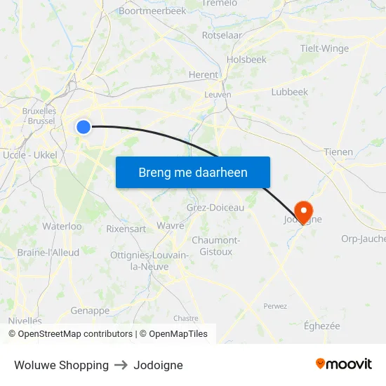 Woluwe Shopping to Jodoigne map