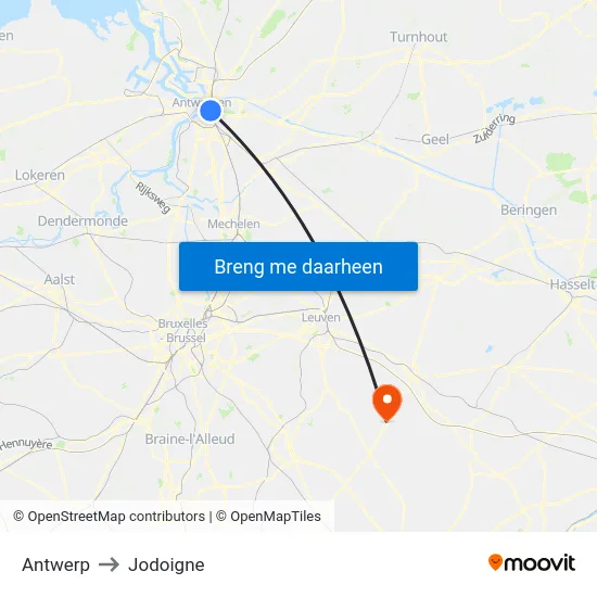 Antwerp to Jodoigne map