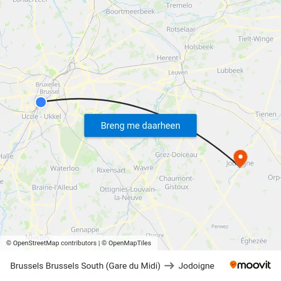 Brussels Brussels South (Gare du Midi) to Jodoigne map