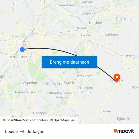 Louise to Jodoigne map