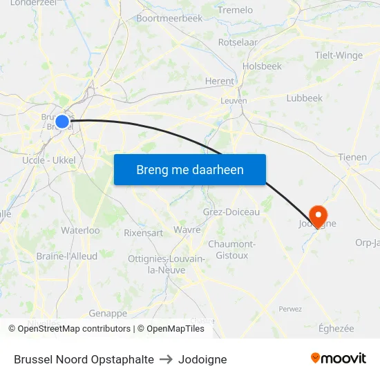 Brussel Noord Opstaphalte to Jodoigne map