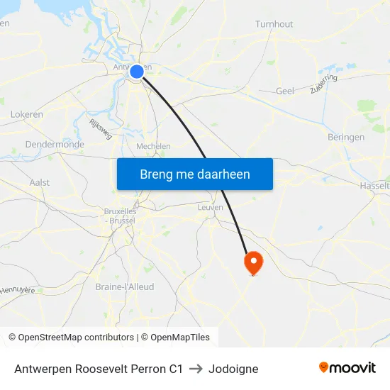 Antwerpen Roosevelt Perron C1 to Jodoigne map