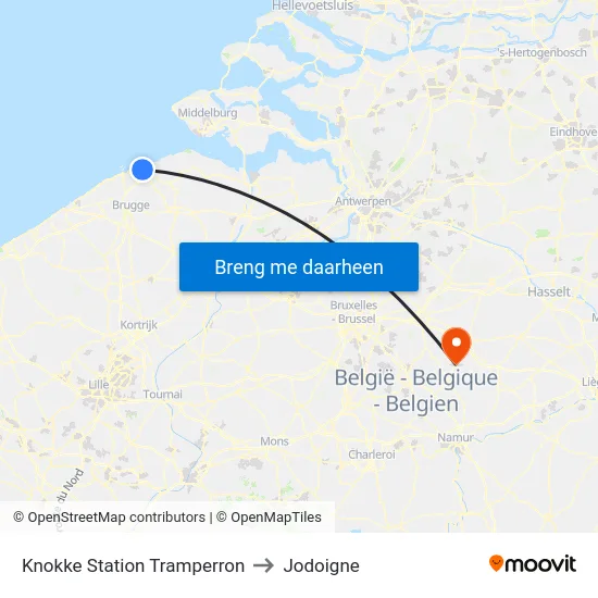 Knokke Station Tramperron to Jodoigne map