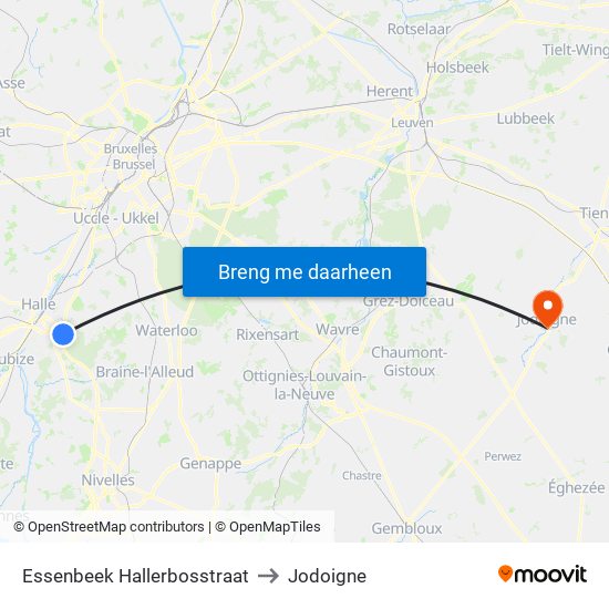 Essenbeek Hallerbosstraat to Jodoigne map