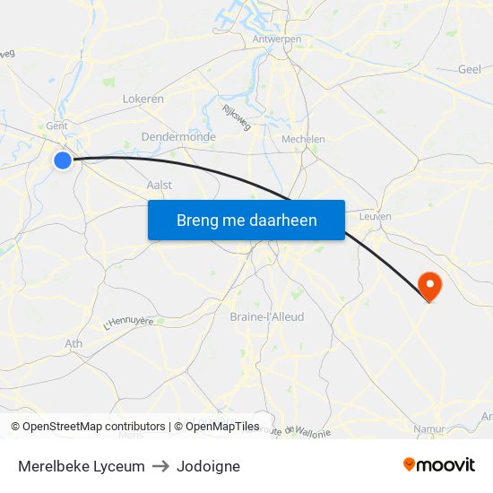 Merelbeke Lyceum to Jodoigne map