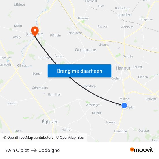 Avin Ciplet to Jodoigne map