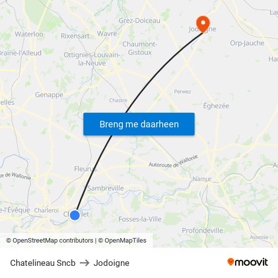 Chatelineau Sncb to Jodoigne map