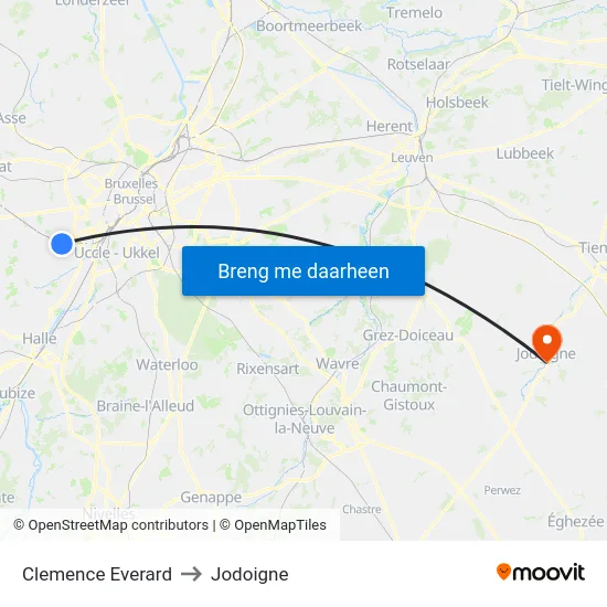 Clemence Everard to Jodoigne map